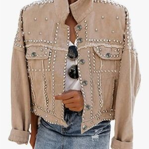 NWOT- Studded Camel Denim Jacket